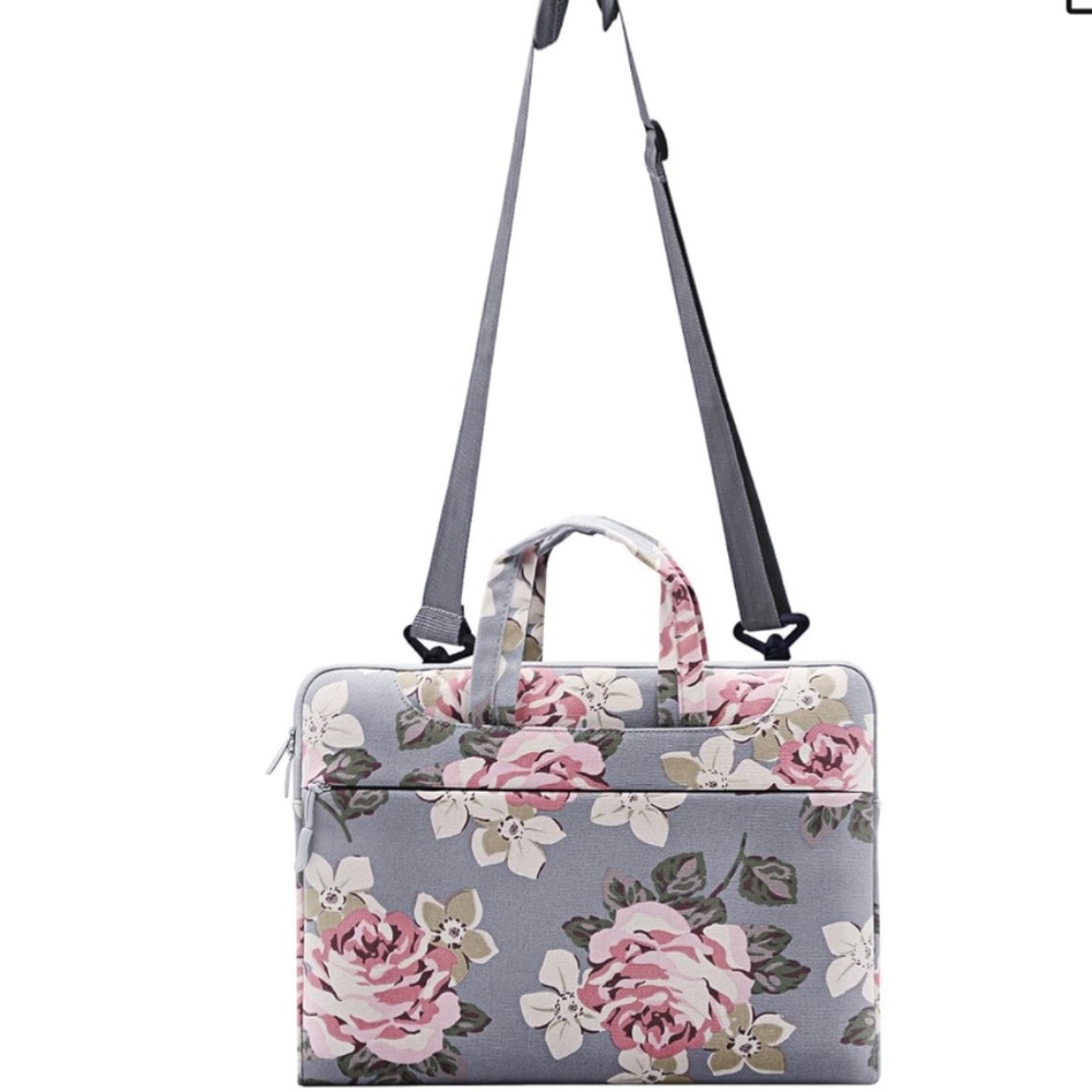 Laptop MacBook Shoulder Messenger Sleeve Bag Grey/Rose Print